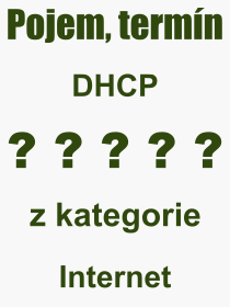 Co je to DHCP? Vznam slova, termn, Definice vrazu DHCP. Co znamen odborn pojem DHCP z kategorie Internet?