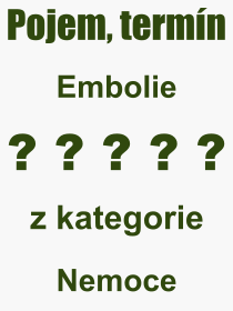 Co je to Embolie? Vznam slova, termn, Definice vrazu Embolie. Co znamen odborn pojem Embolie z kategorie Nemoce?