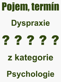 Co je to Dyspraxie? Vznam slova, termn, Vraz, termn, definice slova Dyspraxie. Co znamen odborn pojem Dyspraxie z kategorie Psychologie?