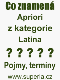 Co je to Apriori? Vznam slova, termn, Odborn termn, vraz, slovo Apriori. Co znamen pojem Apriori z kategorie Latina?