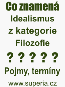 Co je to Idealismus? Vznam slova, termn, Odborn termn, vraz, slovo Idealismus. Co znamen pojem Idealismus z kategorie Filozofie?