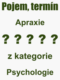 Co je to Apraxie? Vznam slova, termn, Definice odbornho termnu, slova Apraxie. Co znamen pojem Apraxie z kategorie Psychologie?