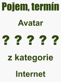 Co je to Avatar? Význam slova, termín, Výraz, termín, definice slova Avatar. Co znamená odborný pojem Avatar z kategorie Internet?