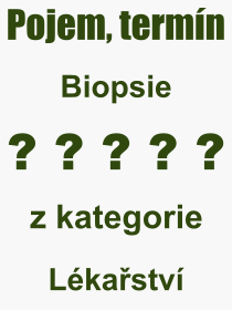 Co je to Biopsie? Význam slova, termín, Definice odborného termínu, slova Biopsie. Co znamená pojem Biopsie z kategorie Lékařství?