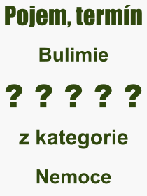 Co je to Bulimie? Význam slova, termín, Odborný výraz, definice slova Bulimie. Co znamená slovo Bulimie z kategorie Nemoce?