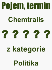 Co je to Chemtrails? Význam slova, termín, Výraz, termín, definice slova Chemtrails. Co znamená odborný pojem Chemtrails z kategorie Politika?