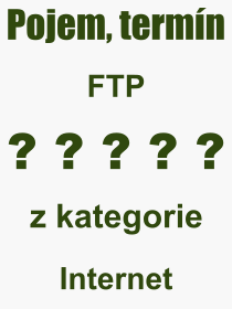 Co je to FTP? Vznam slova, termn, Vraz, termn, definice slova FTP. Co znamen odborn pojem FTP z kategorie Internet?