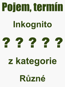 Co je to Inkognito? Význam slova, termín, Definice výrazu Inkognito. Co znamená odborný pojem Inkognito z kategorie Různé?