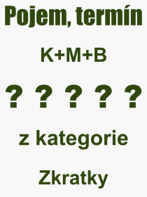 Co je to K+M+B? Vznam slova, termn, Vraz, termn, definice slova K+M+B. Co znamen odborn pojem K+M+B z kategorie Zkratky?