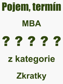 Co je to MBA? Význam slova, termín, Definice výrazu MBA. Co znamená odborný pojem MBA z kategorie Zkratky?
