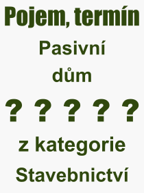 Co je to Pasivn dm? Vznam slova, termn, Definice vrazu, termnu Pasivn dm. Co znamen odborn pojem Pasivn dm z kategorie Stavebnictv?