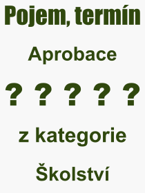 Co je to Aprobace? Význam slova, termín, Odborný výraz, definice slova Aprobace. Co znamená slovo Aprobace z kategorie Školství?
