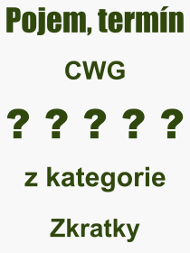 Co je to CWG? Význam slova, termín, Výraz, termín, definice slova CWG. Co znamená odborný pojem CWG z kategorie Zkratky?