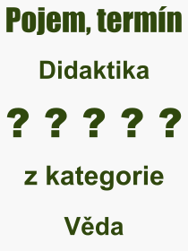 Co je to Didaktika? Význam slova, termín, Výraz, termín, definice slova Didaktika. Co znamená odborný pojem Didaktika z kategorie Věda?