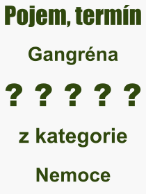 Co je to Gangréna? Význam slova, termín, Výraz, termín, definice slova Gangréna. Co znamená odborný pojem Gangréna z kategorie Nemoce?