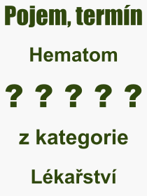 Co je to Hematom? Význam slova, termín, Výraz, termín, definice slova Hematom. Co znamená odborný pojem Hematom z kategorie Lékařství?