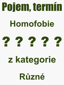 Co je to Homofobie? Význam slova, termín, Definice výrazu Homofobie. Co znamená odborný pojem Homofobie z kategorie Různé?