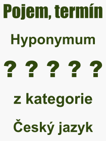Co je to Hyponymum? Význam slova, termín, Definice odborného termínu, slova Hyponymum. Co znamená pojem Hyponymum z kategorie Český jazyk?