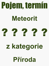Co je to Meteorit? Význam slova, termín, Odborný výraz, definice slova Meteorit. Co znamená pojem Meteorit z kategorie Příroda?