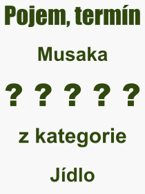 Co je to Musaka? Vznam slova, termn, Odborn vraz, definice slova Musaka. Co znamen slovo Musaka z kategorie Jdlo?