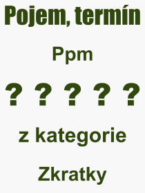 Co je to Ppm? Význam slova, termín, Definice výrazu, termínu Ppm. Co znamená odborný pojem Ppm z kategorie Zkratky?