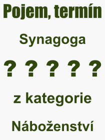 Co je to Synagoga? Význam slova, termín, Výraz, termín, definice slova Synagoga. Co znamená odborný pojem Synagoga z kategorie Náboženství?