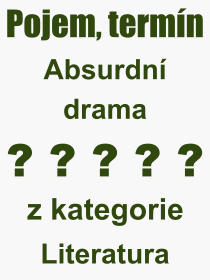 Co je to Absurdní drama? Význam slova, termín, Výraz, termín, definice slova Absurdní drama. Co znamená odborný pojem Absurdní drama z kategorie Literatura?