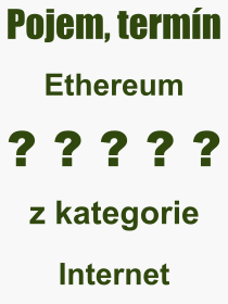 Co je to Ethereum? Vznam slova, termn, Odborn termn, vraz, slovo Ethereum. Co znamen pojem Ethereum z kategorie Internet?