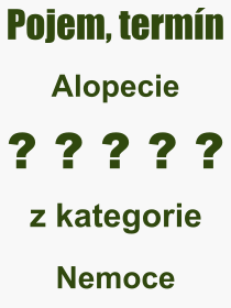 Co je to Alopecie? Význam slova, termín, Výraz, termín, definice slova Alopecie. Co znamená odborný pojem Alopecie z kategorie Nemoce?