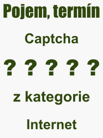 Co je to CAPTCHA? Vznam slova, termn, Definice vrazu, termnu CAPTCHA. Co znamen odborn pojem CAPTCHA z kategorie Internet?