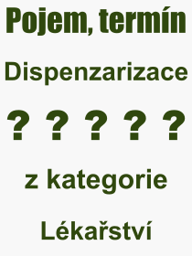 Co je to Dispenzarizace? Vznam slova, termn, Definice vrazu Dispenzarizace. Co znamen odborn pojem Dispenzarizace z kategorie Lkastv?