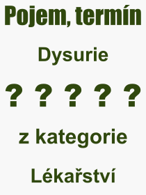 Co je to Dysurie? Vznam slova, termn, Definice odbornho termnu, slova Dysurie. Co znamen pojem Dysurie z kategorie Lkastv?