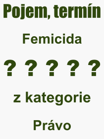 Co je to Femicida? Význam slova, termín, Definice výrazu, termínu Femicida. Co znamená odborný pojem Femicida z kategorie Právo?