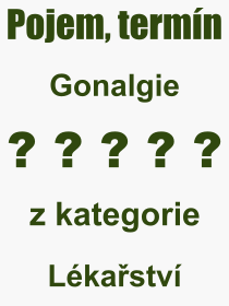 Co je to Gonalgie? Vznam slova, termn, Definice vrazu, termnu Gonalgie. Co znamen odborn pojem Gonalgie z kategorie Lkastv?