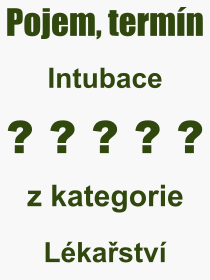 Co je to Intubace? Vznam slova, termn, Definice vrazu, termnu Intubace. Co znamen odborn pojem Intubace z kategorie Lkastv?