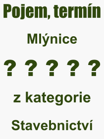 Co je to Mlnice? Vznam slova, termn, Definice vrazu, termnu Mlnice. Co znamen odborn pojem Mlnice z kategorie Stavebnictv?