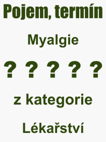 Co je to Myalgie? Význam slova, termín, Definice odborného termínu, slova Myalgie. Co znamená pojem Myalgie z kategorie Lékařství?