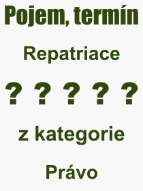 Co je to Repatriace? Vznam slova, termn, Definice vrazu, termnu Repatriace. Co znamen odborn pojem Repatriace z kategorie Prvo?