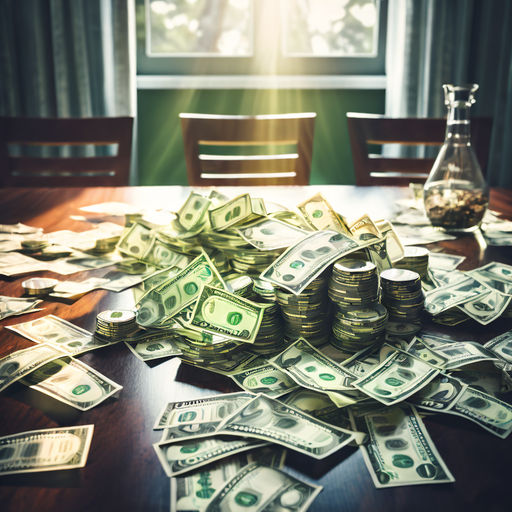 Kategorie bankovnictv, penze na stole, valuta, ilustran obrzek