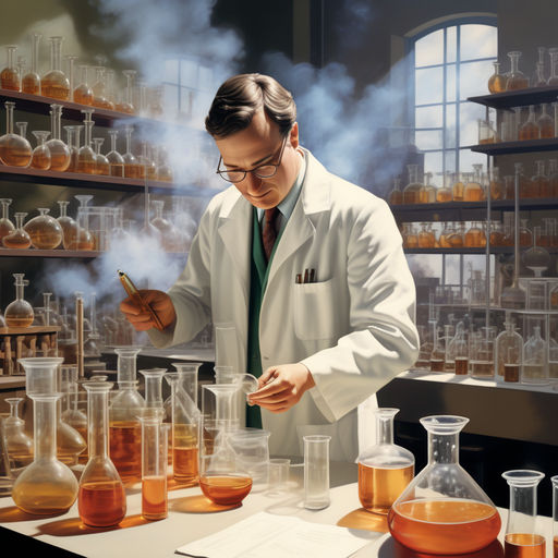 Kategorie chemie, chemik v laboratoi, heroin, ilustran obrzek