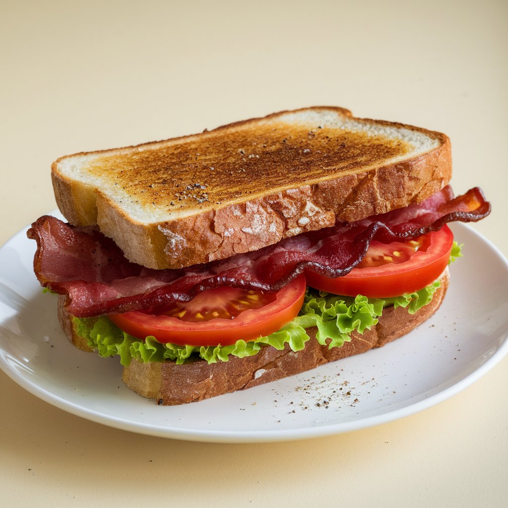Kategorie jídlo, BLT sendvič na bílém talíři s pepřem, croissant, ilustrační obrázek Kategorie jídlo, BLT sendvič na bílém talíři s pepřem, croissant, ilustrační obrázek