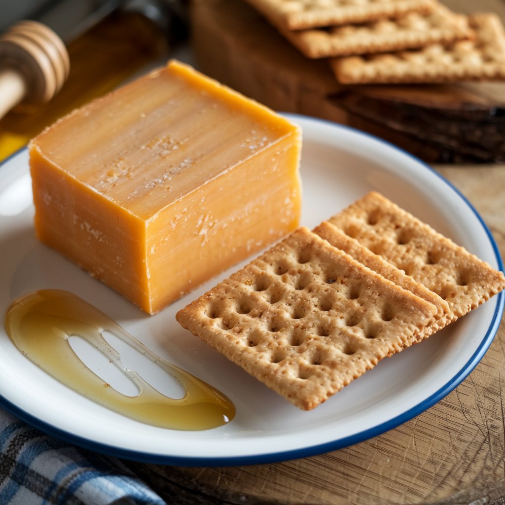 Kategorie jídlo, Tvrdý sýr Pecorino s medem a krekry, mascarpone, ilustrační obrázek Kategorie jídlo, Tvrdý sýr Pecorino s medem a krekry, mascarpone, ilustrační obrázek