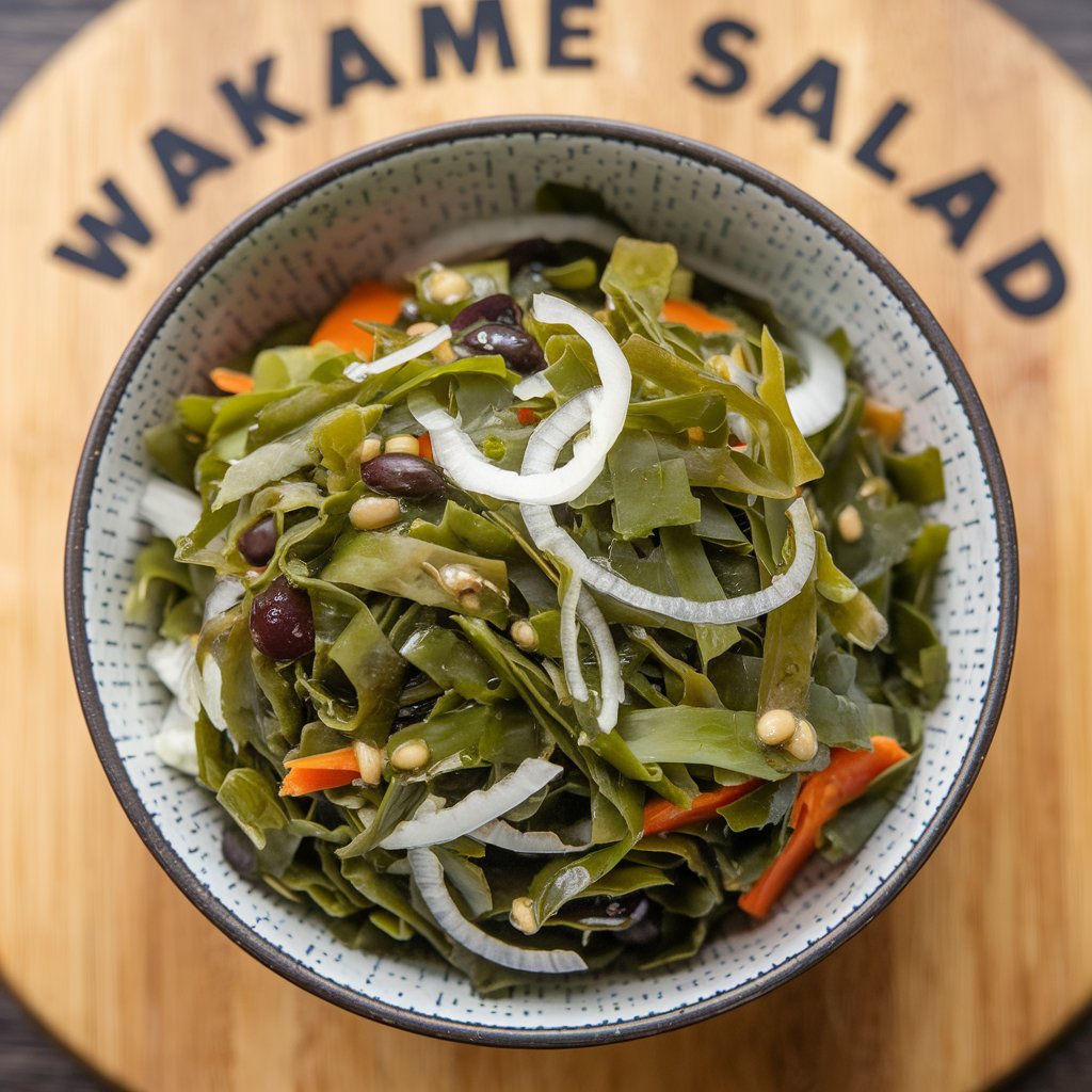 Kategorie jídlo, Wakame salát s cibulí a mrkví, raut, ilustrační obrázek Kategorie jídlo, Wakame salát s cibulí a mrkví, raut, ilustrační obrázek