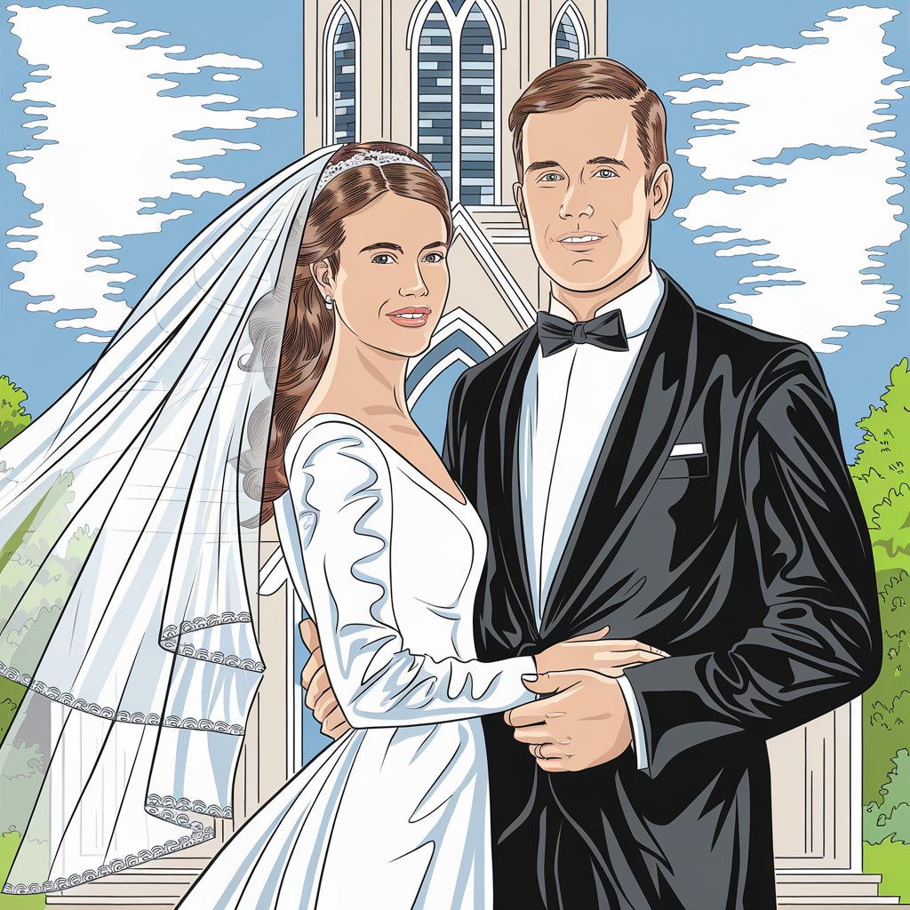 Kategorie kultura, Nevsta s enichem ped kostelem, mauzoleum, ilustran obrzek