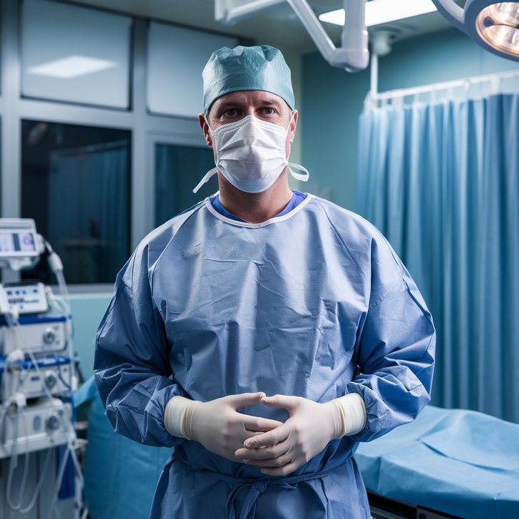 Kategorie lékařství, Chirurg v operačním sále s vybavením, kinesiotaping, ilustrační obrázek Kategorie lékařství, Chirurg v operačním sále s vybavením, kinesiotaping, ilustrační obrázek