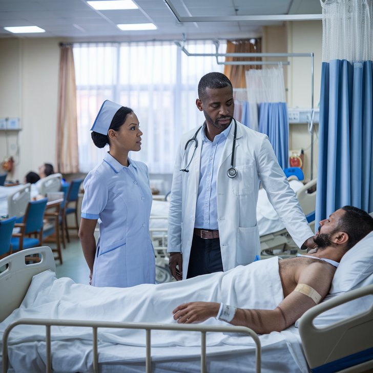 Kategorie l�ka�stv�, L�ka� a sestra sleduj� pacienta, vertigo, ilustra�n� obr�zek