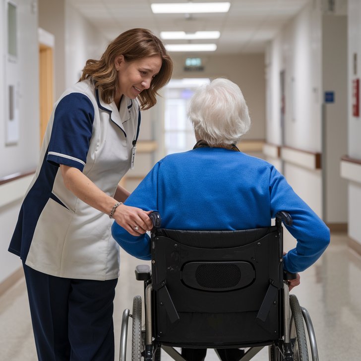 Kategorie nemoce, Sestra dr�� voz�k s pacientem, schizofrenie, ilustra�n� obr�zek