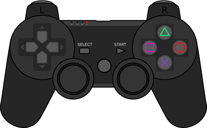 Gamepad slouží k hraní her na konzoli Playstation 3. Zdroj: openclipart.org, licence: public domain