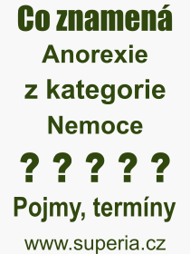 Co je to Anorexie? Význam slova, termín, Výraz, termín, definice slova Anorexie. Co znamená odborný pojem Anorexie z kategorie Nemoce?