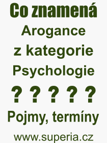 Co je to Arogance? Význam slova, termín, Výraz, termín, definice slova Arogance. Co znamená odborný pojem Arogance z kategorie Psychologie?